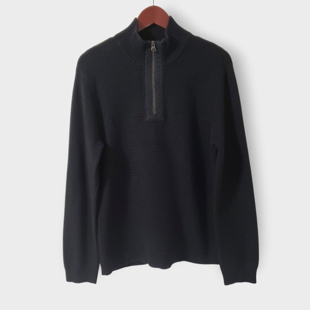 Toad&co Mens Emmett‎ 1/4 Zip Pullover Sweater Black Organic Cotton Sz Small